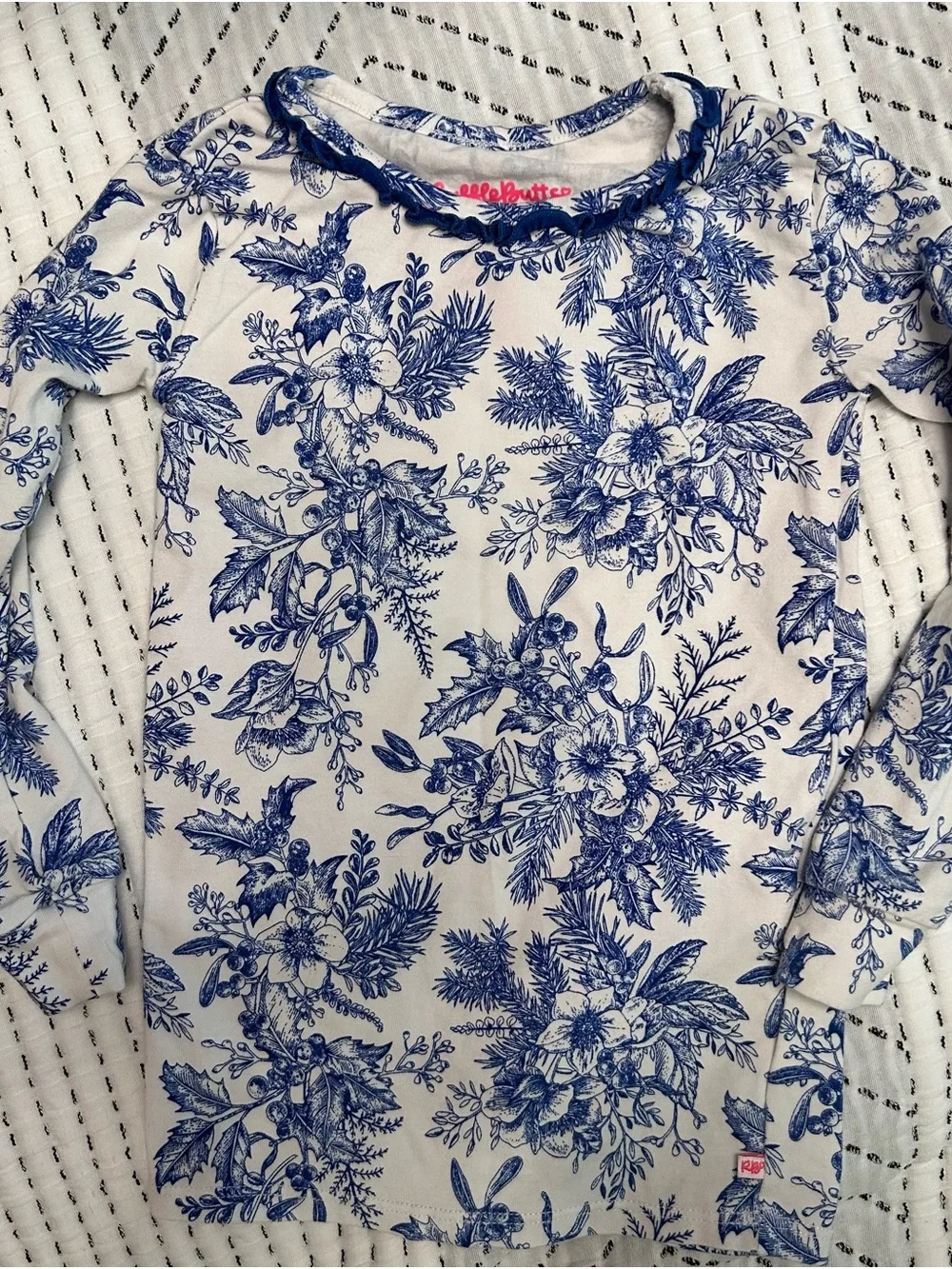 Ruffle Butts Blue & White Floral Long Sleeve Tee